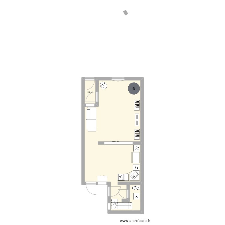 Projet VILLERS V1 3D. Plan de 2 pièces et 52 m2