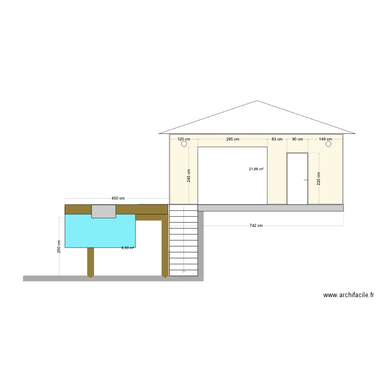 Deck2. Plan de 2 pièces et 29 m2