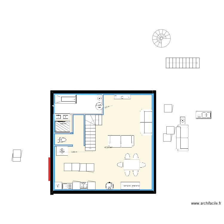 Pku. Plan de 2 pièces et 50 m2