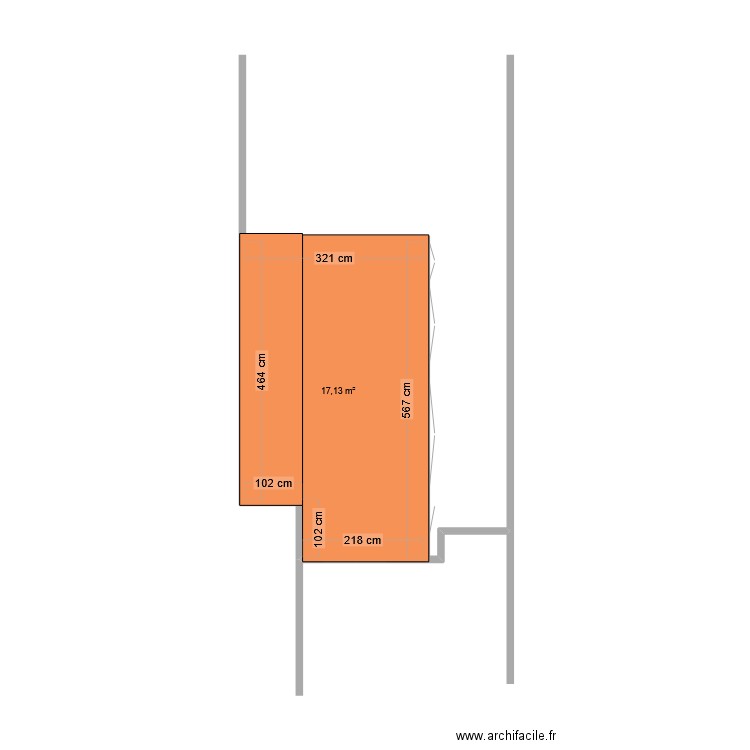 toit exten. Plan de 1 pièce et 17 m2