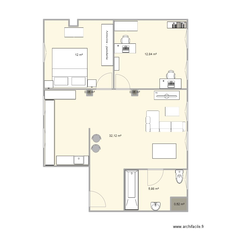 Plan appart. Plan de 7 pièces et 64 m2