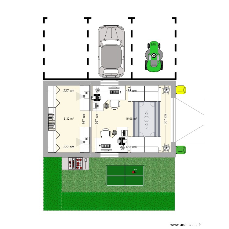 Startbup garage. Plan de 2 pièces et 24 m2