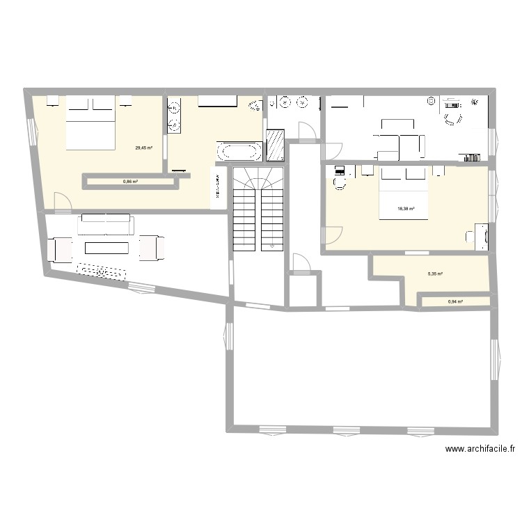 appart . Plan de 5 pièces et 55 m2