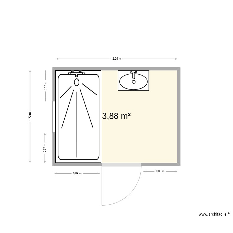 BOURLIER. Plan de 1 pièce et 4 m2