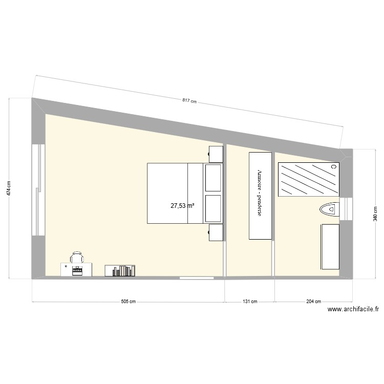 extention1. Plan de 1 pièce et 28 m2