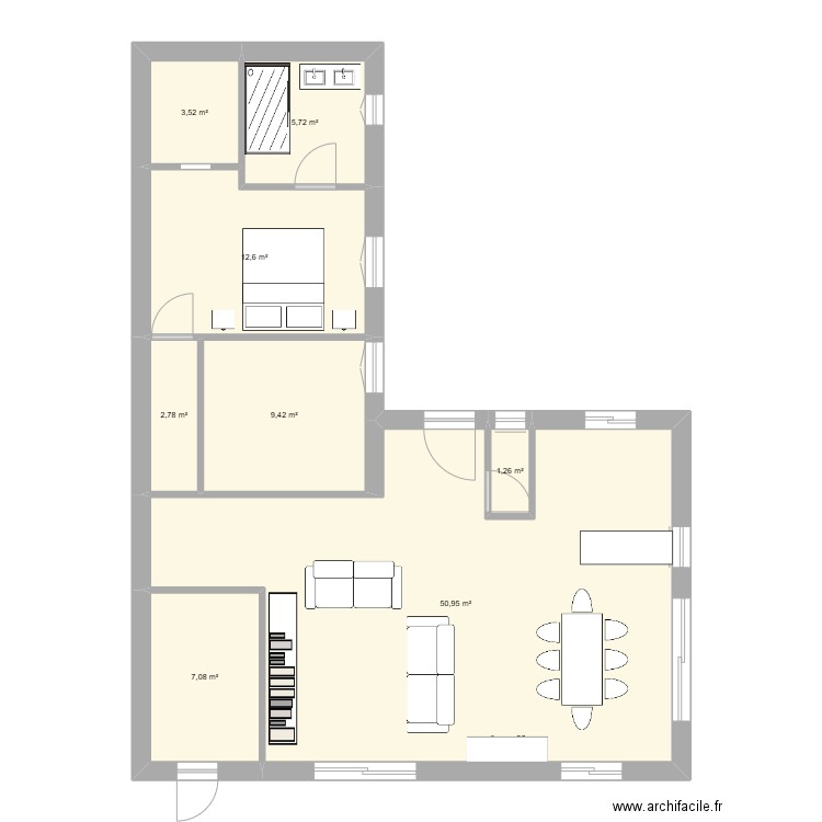 Projet2. Plan de 8 pièces et 93 m2