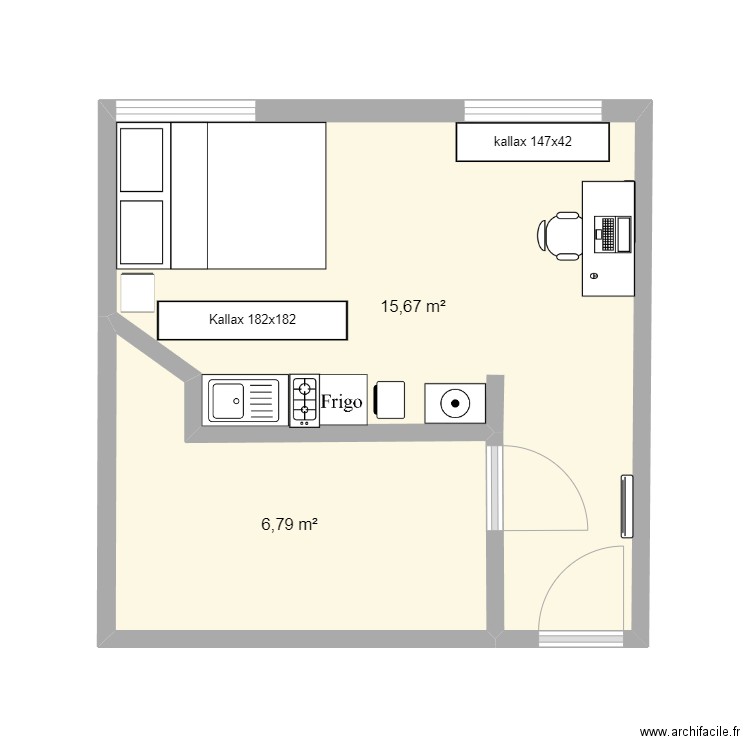 Appart. Plan de 2 pièces et 22 m2