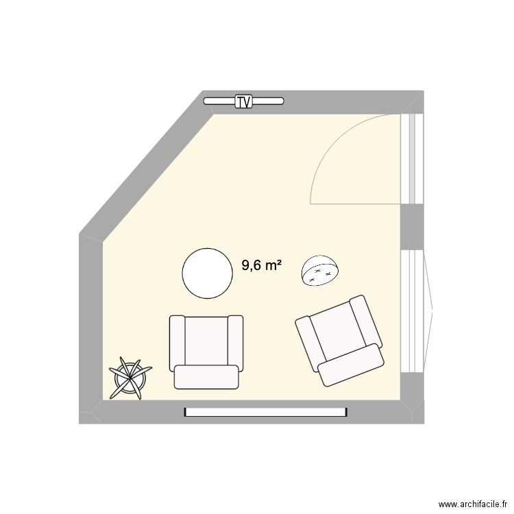 Salon - chaises. Plan de 1 pièce et 10 m2