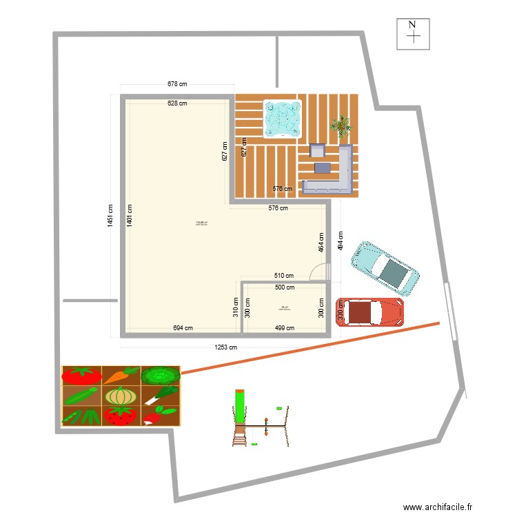 terrain. Plan de 2 pièces et 132 m2