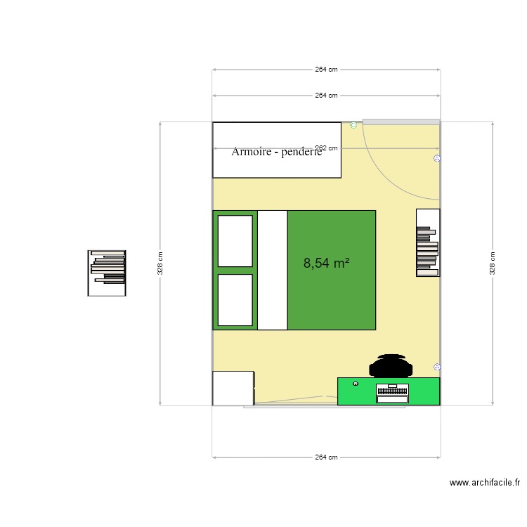 chambre Nono. Plan de 1 pièce et 9 m2