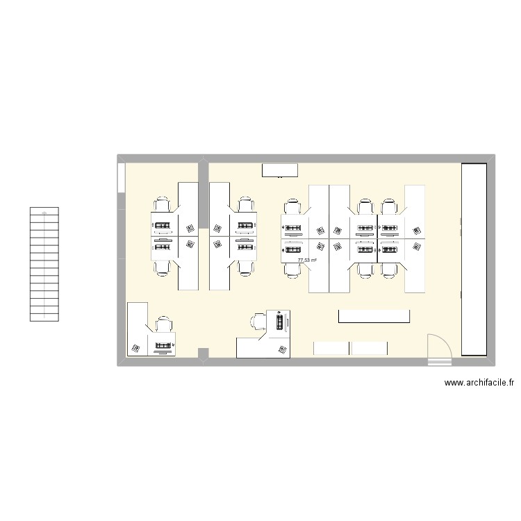 Bureau Support. Plan de 1 pièce et 78 m2