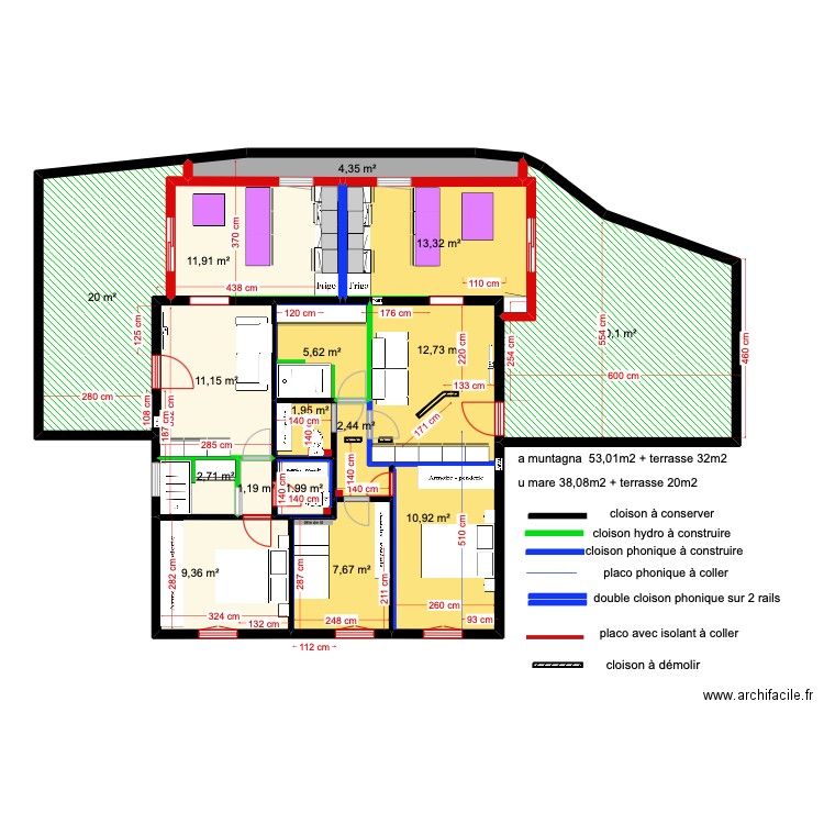 1er étage gîtes version 4. Plan de 17 pièces et 148 m2