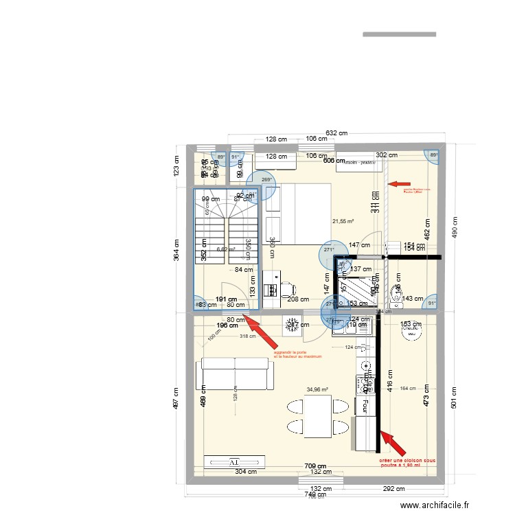 immeuble1 3ème V2 T2. Plan de 4 pièces et 64 m2