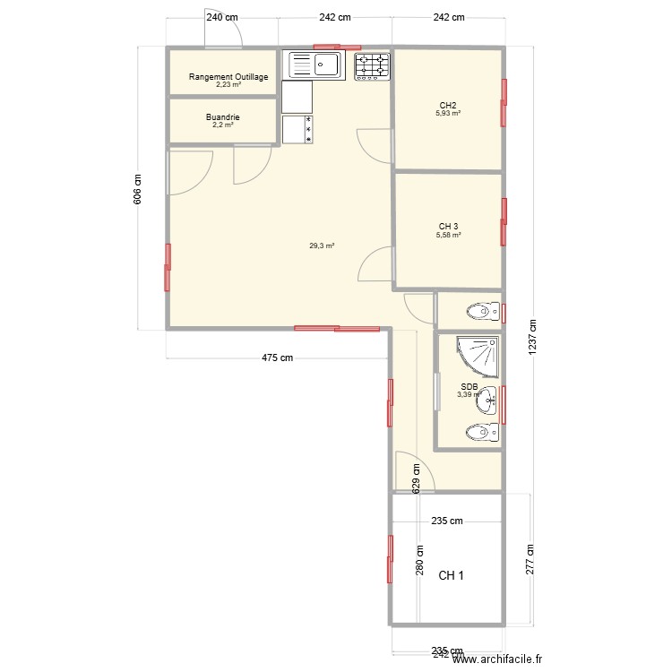 MAISON DE VACANCES Container 2025. Plan de 6 pièces et 49 m2