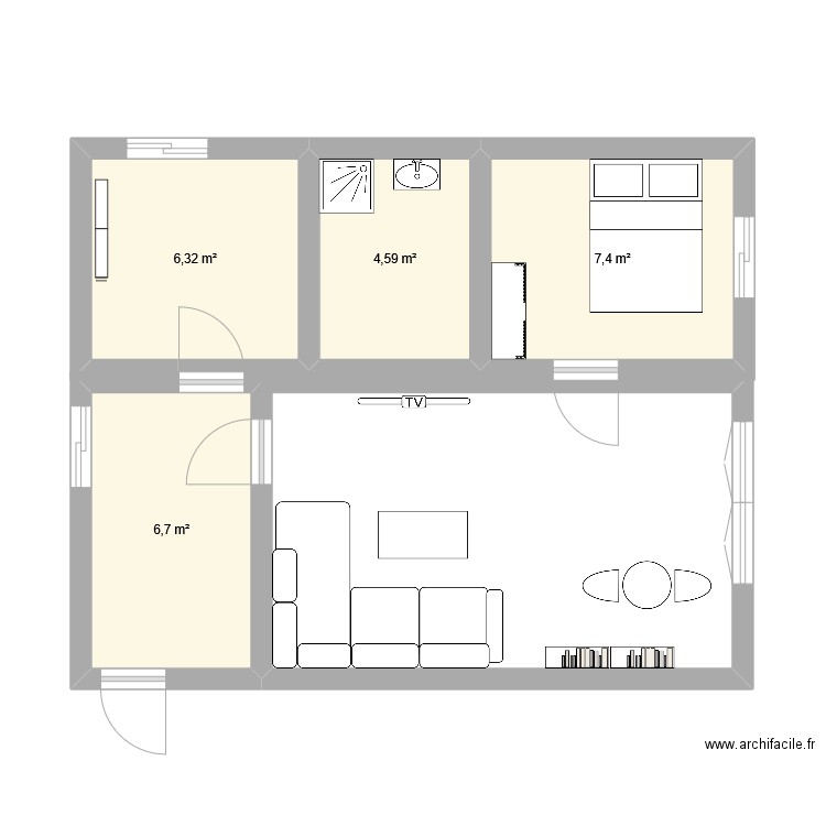 appartement. Plan de 4 pièces et 25 m2