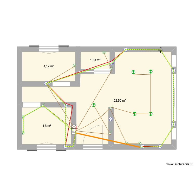 Maison. Plan de 4 pièces et 33 m2