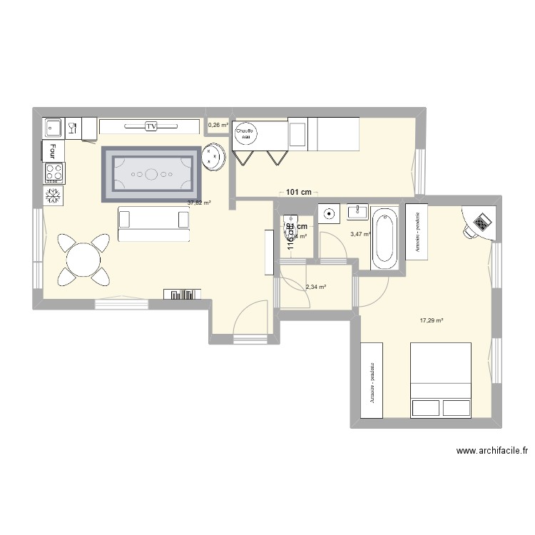 essai3. Plan de 6 pièces et 62 m2