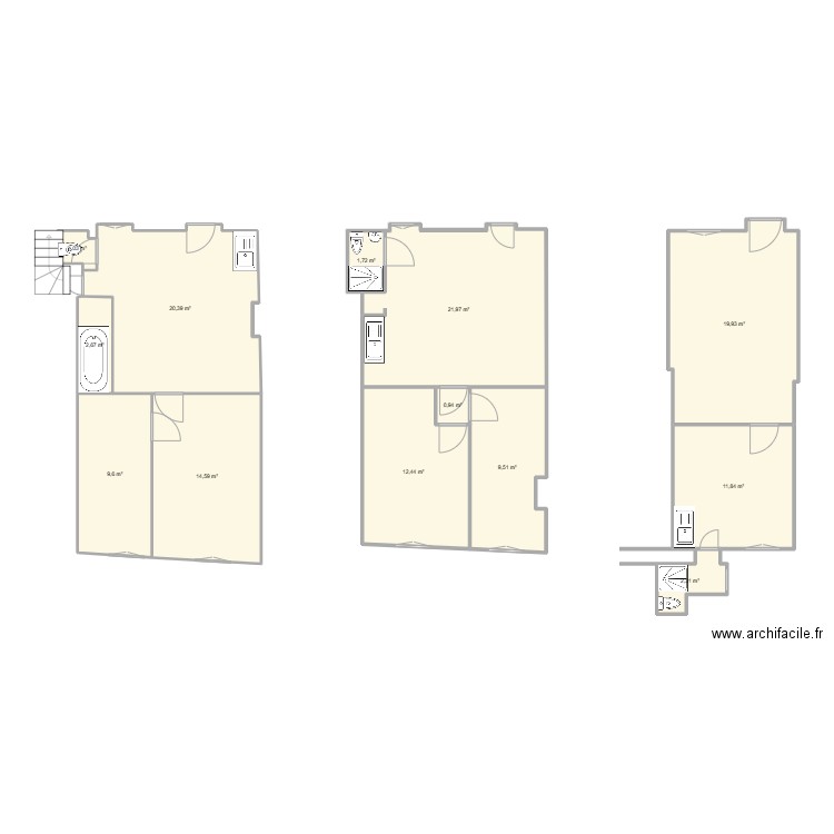 2ème étage. Plan de 13 pièces et 129 m2