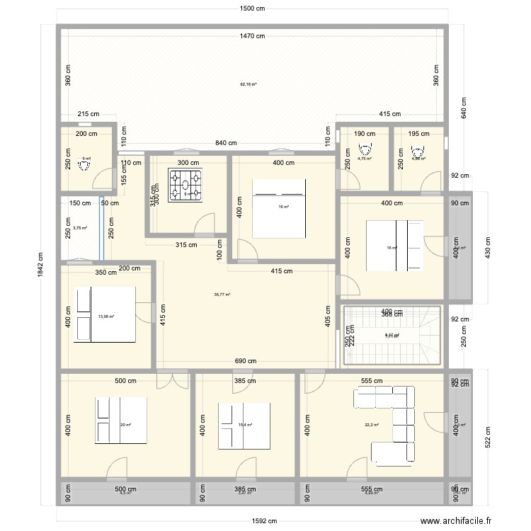 Mbodji. Plan de 37 pièces et 508 m2