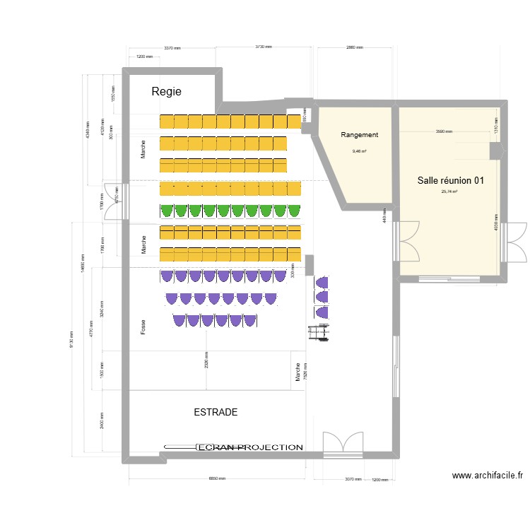 AMPHITHÉÂTRE - AUDITORIUM - BASE. Plan de 2 pièces et 35 m2