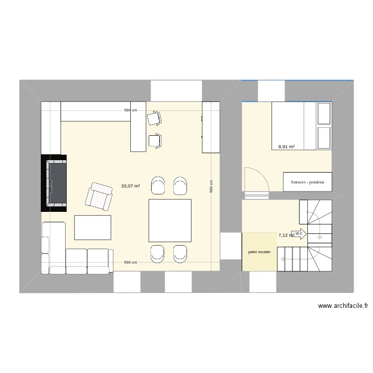 projet 1 maison. Plan de 3 pièces et 49 m2