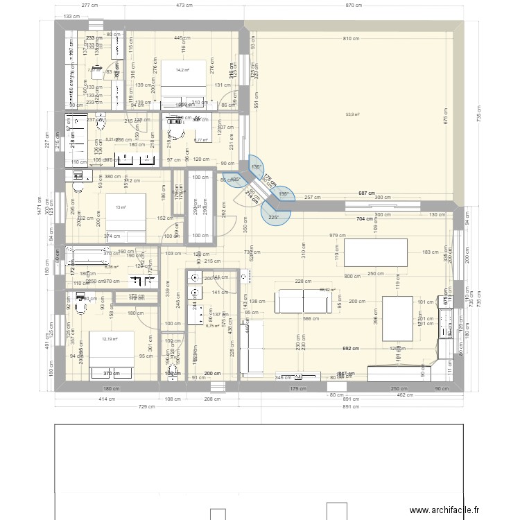 Plan 3. Plan de 16 pièces et 432 m2