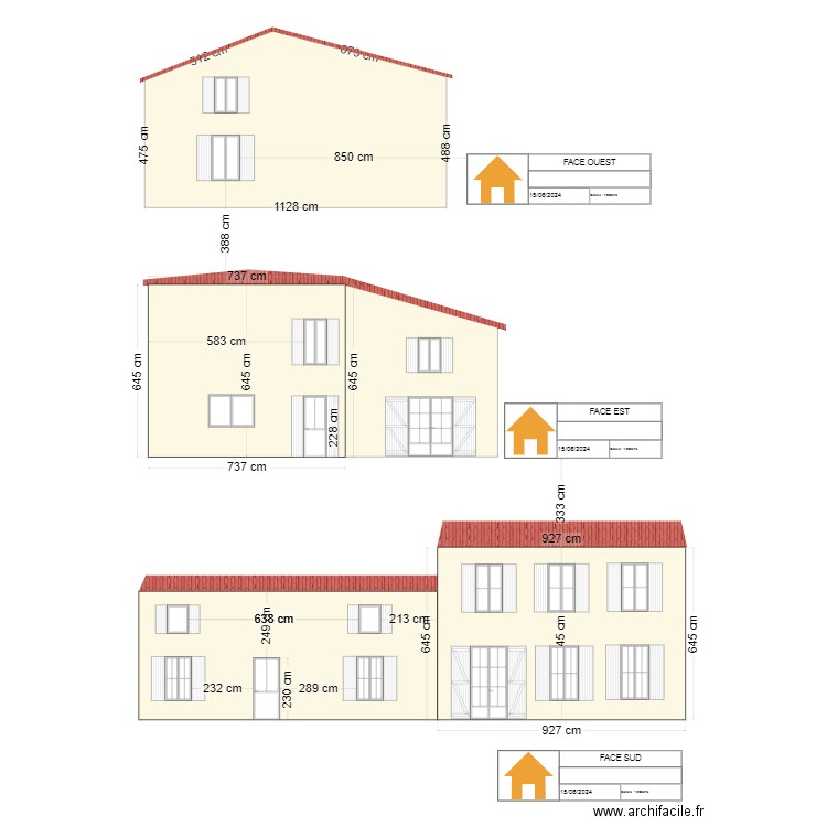 facade sud est ouest. Plan de 0 pièce et 0 m2