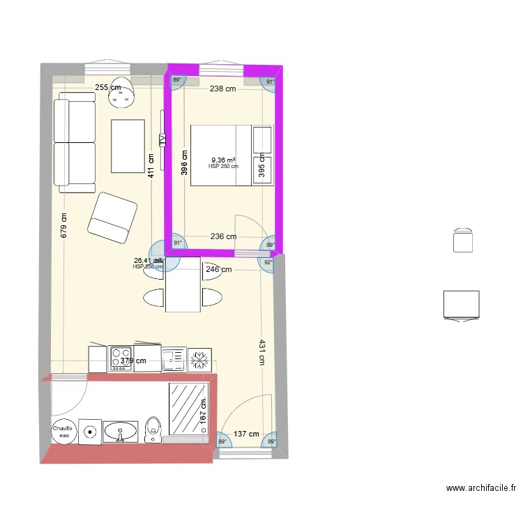 gambeta 1.4. Plan de 2 pièces et 36 m2