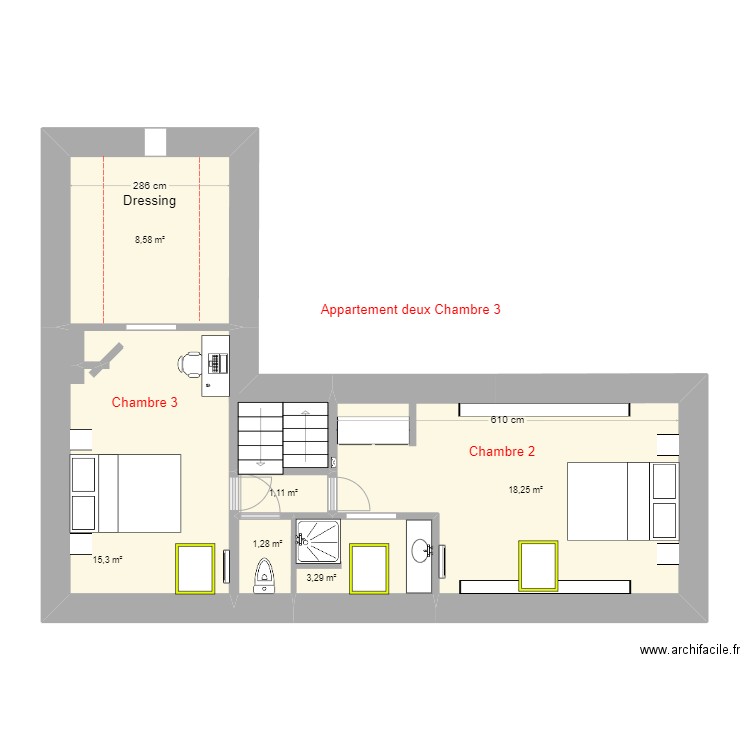 Maison 2 Etage ST THEGONNEC Essai Appartement . Plan de 6 pièces et 48 m2