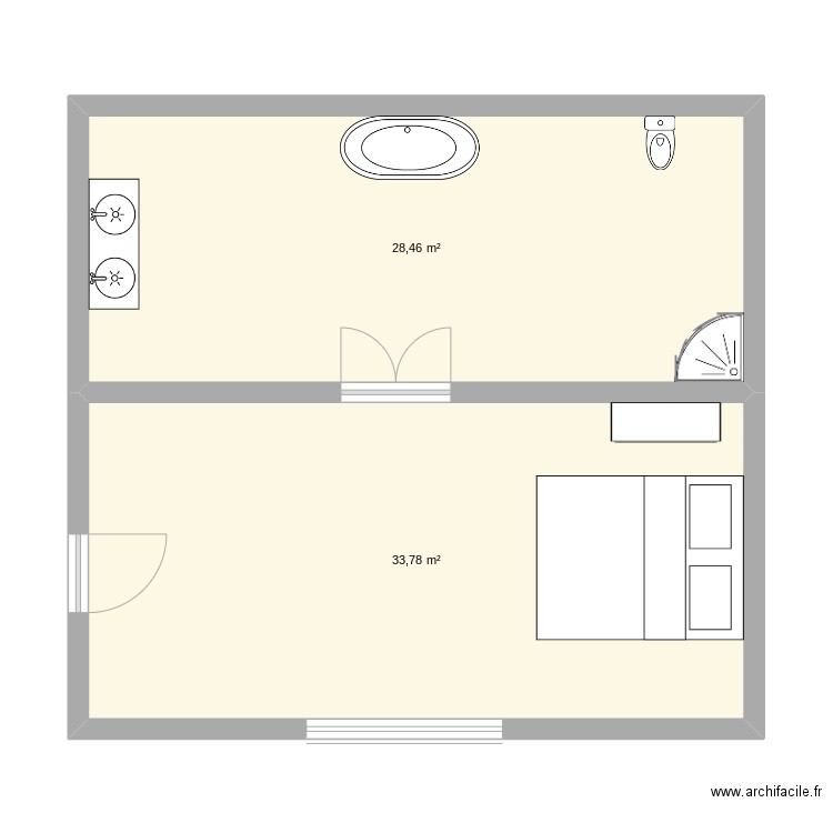 Chambre d'hôtel Pairi daisa . Plan de 2 pièces et 62 m2