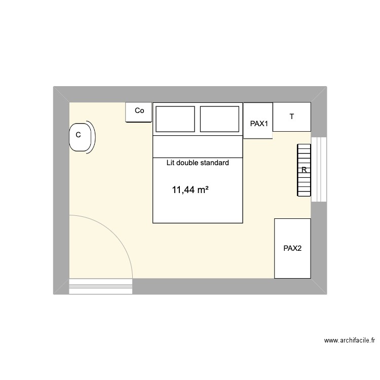 Chambre Blanche. Plan de 1 pièce et 11 m2