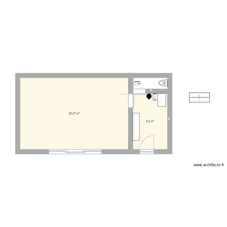 REZ. Plan de 2 pièces et 32 m2