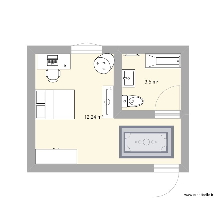 hotel. Plan de 2 pièces et 16 m2