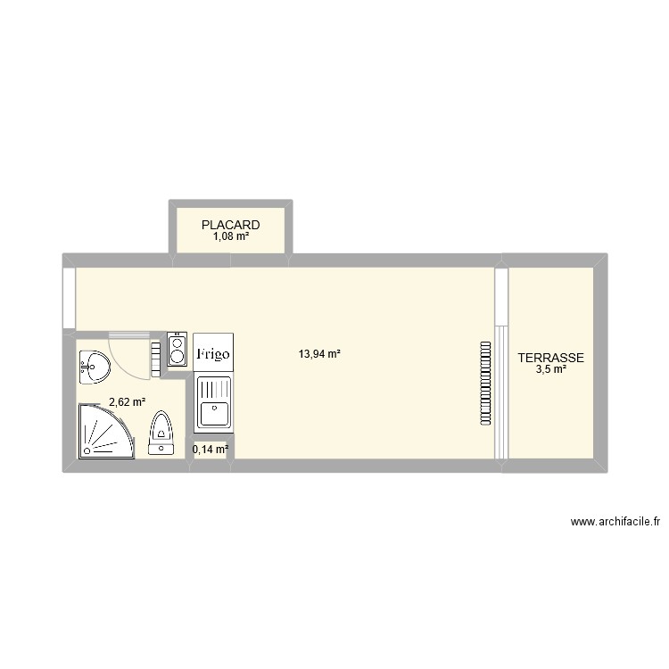 studio 1. Plan de 5 pièces et 21 m2