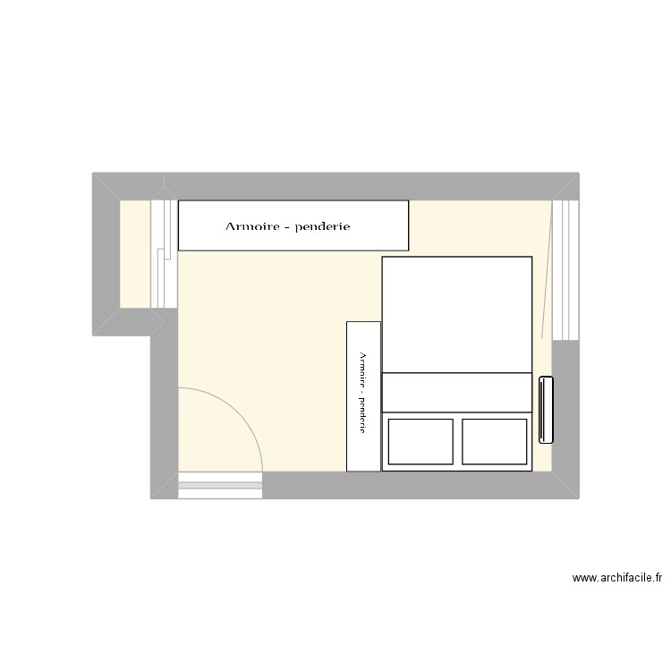 Chambre. Plan de 2 pièces et 9 m2