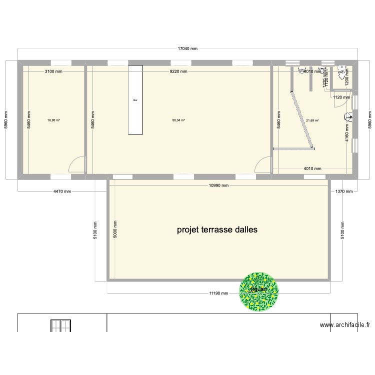 club house pétanque. Plan de 4 pièces et 144 m2