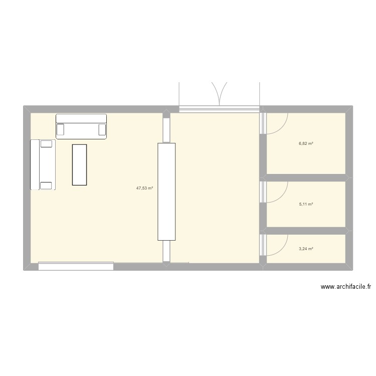 entery area. Plan de 4 pièces et 63 m2