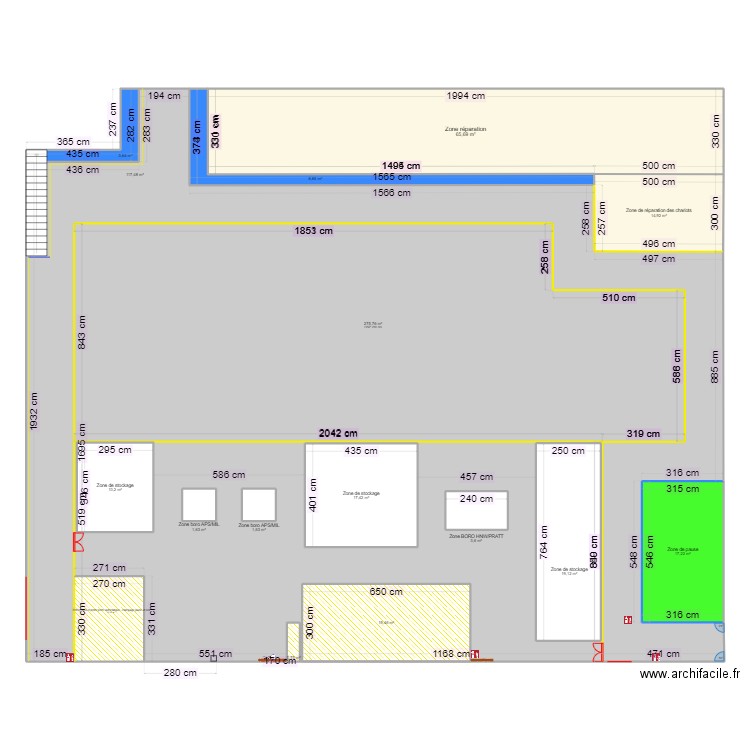 Plan marquage au sol deux zones. Plan de 16 pièces et 660 m2