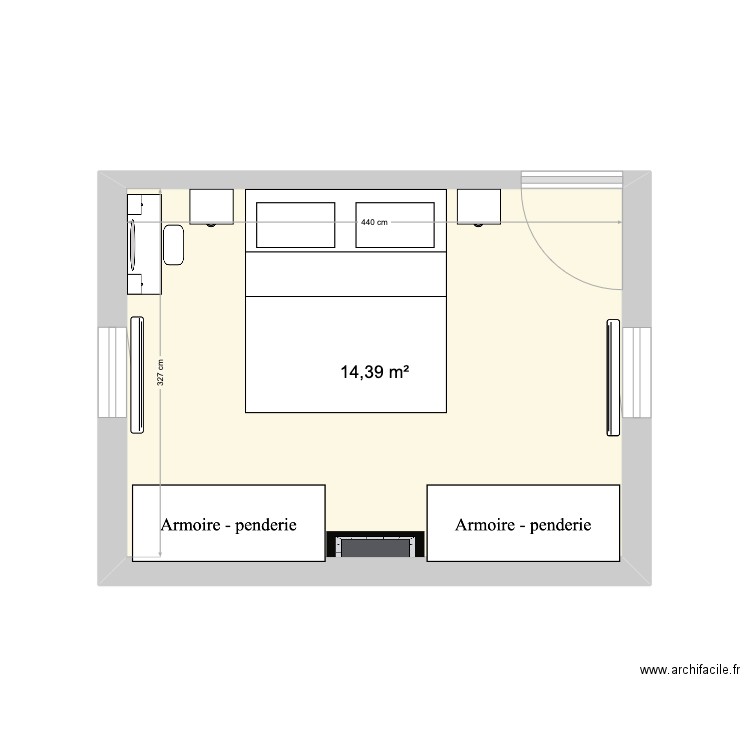 Chambre parentale. Plan de 1 pièce et 14 m2