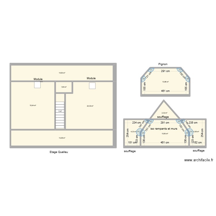 Qeulleu etage. Plan de 11 pièces et 107 m2