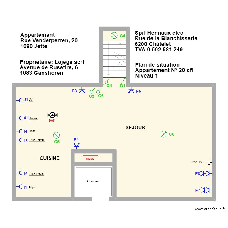 Plan de situation appartement n° 20 cfi Niveau 1. Plan de 2 pièces et 109 m2