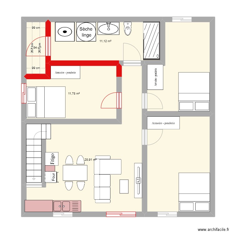 Sous-sol Pelletier MAJ. Plan de 6 pièces et 83 m2