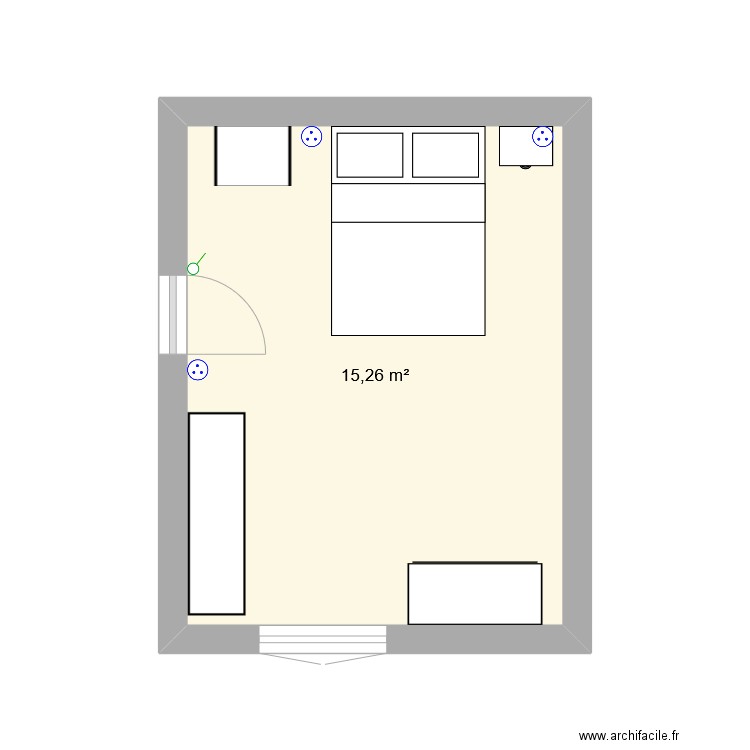 Chambre. Plan de 1 pièce et 15 m2