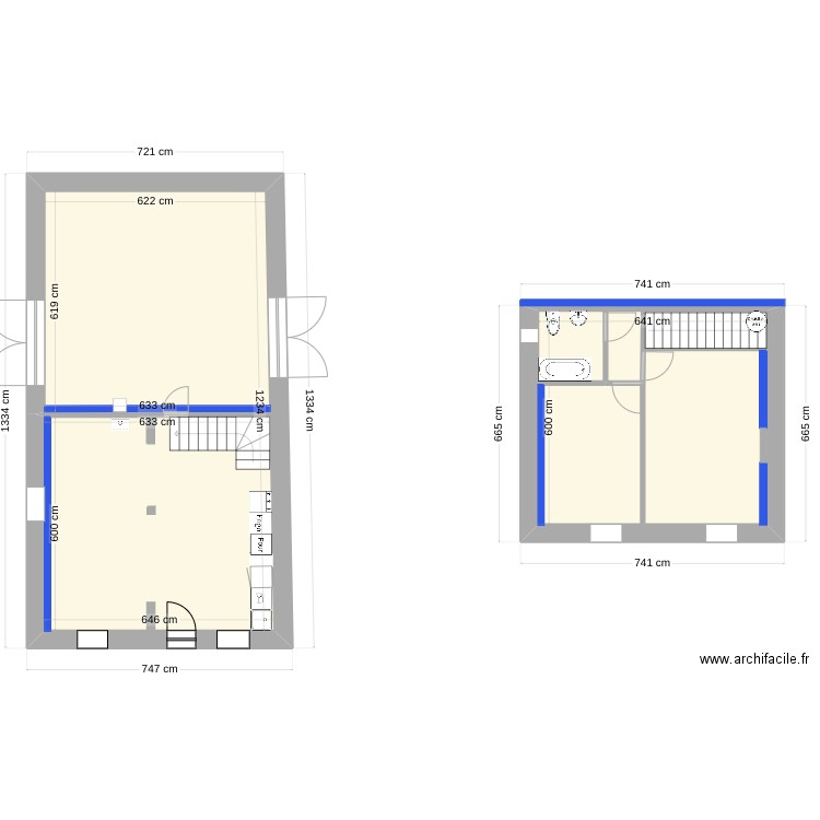 Oradour sur Vayres. Plan de 2 pièces et 116 m2