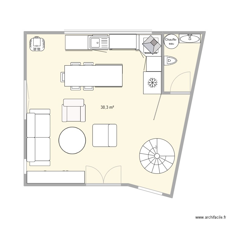 APPART. Plan de 1 pièce et 38 m2