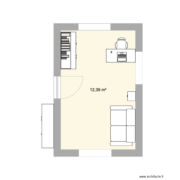 bureau chambre. Plan de 1 pièce et 12 m2