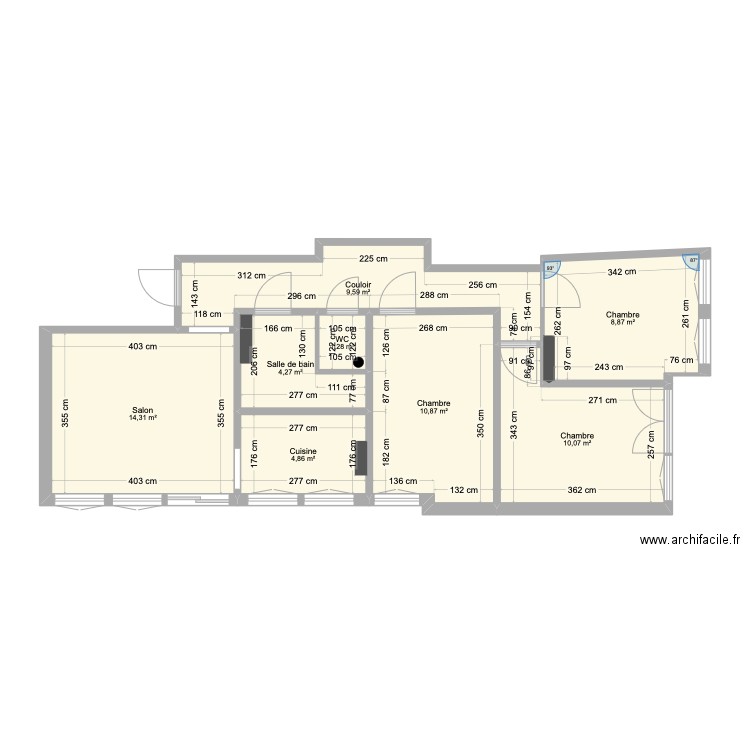 HCSS. Plan de 8 pièces et 64 m2