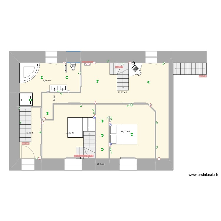 Cholonge r+1. Plan de 6 pièces et 66 m2