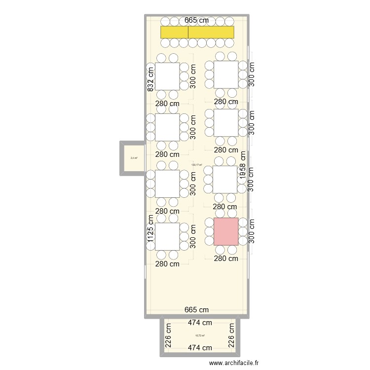 SALLE MARIAGE. Plan de 3 pièces et 143 m2