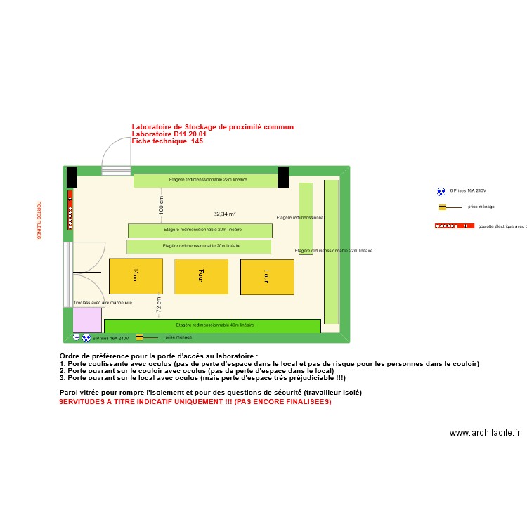 Fiche 145-laboratoire de stockage de proximité commun V 6 fevrier 2025. Plan de 1 pièce et 32 m2